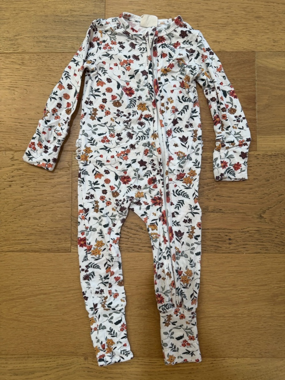 Tullabee baby girl Zip Footie Romper White wAutumn Floral & Ruffles 3-6m VGUC